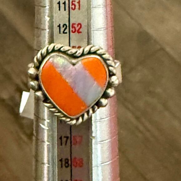 Southwest Heart Opal Inlay Adjustable Sterling Silver Ring - Picture 3 of 7